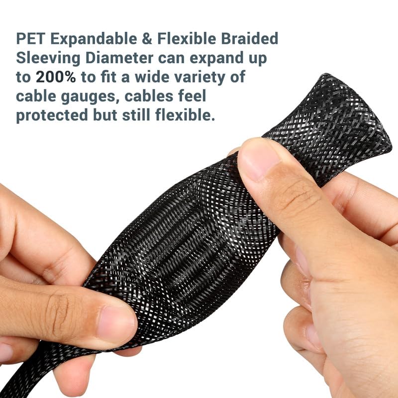Aibole 25Ft-1/2inch PET Expandable Braided Wire Sleeving,Wire Loom Cable Sleeve for TV,Computer,Home Theater,Automotive,Home Industrial,Electrical Wires,Chemical,Protect Cat from Chewing Cords,Black - Image 2